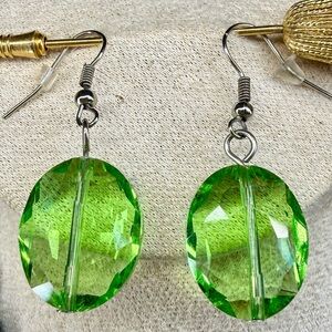 Elegant 3/4 Facet Green Crystal Earrings